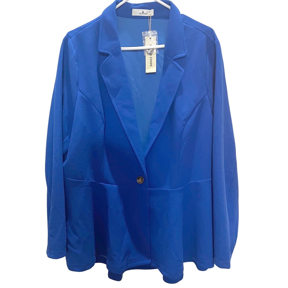 Agnes Orinda Royal Blue Plus Size 2X Single Button Blazer Jacket Crepe Texture